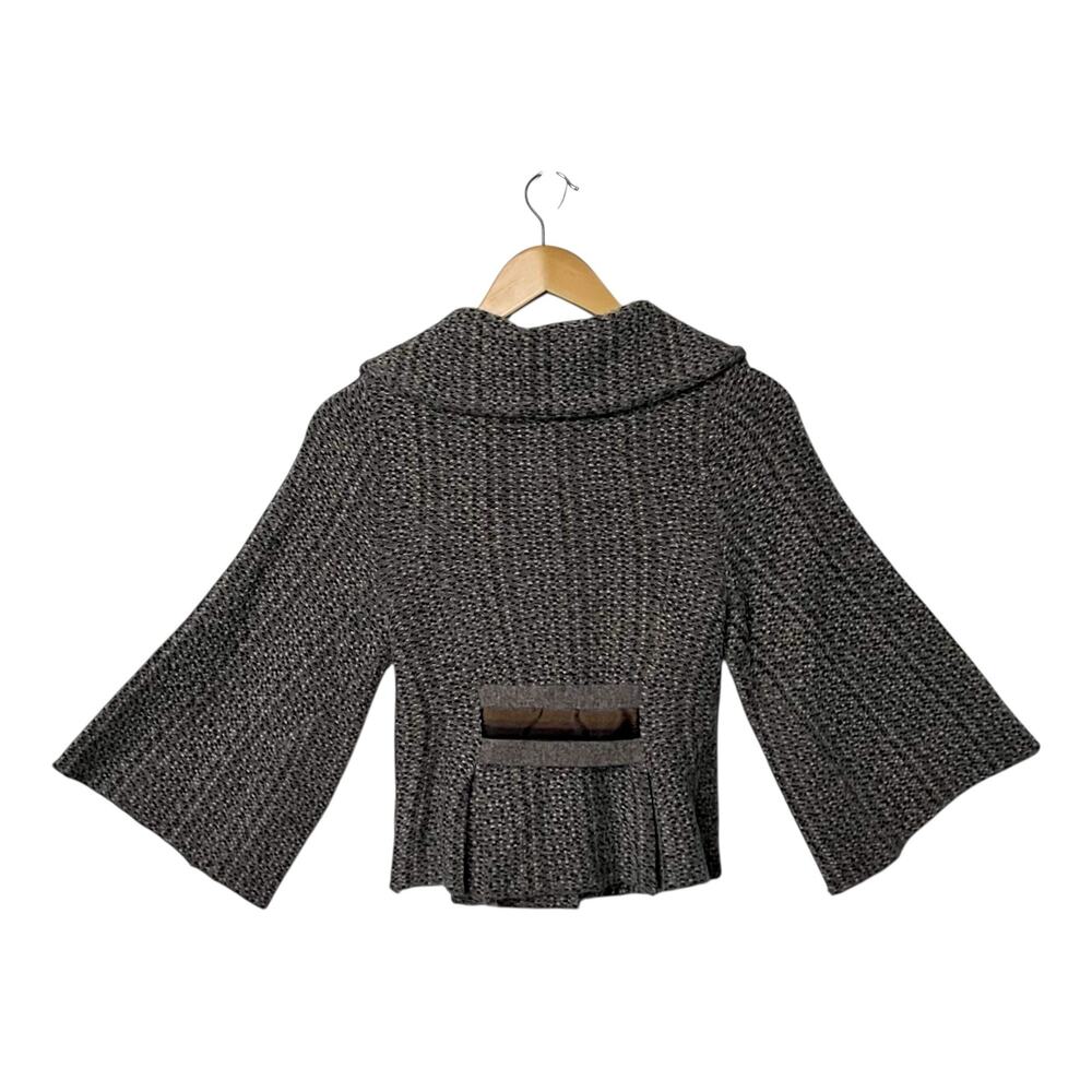 Charlie & Robin Tweed Crop Jacket XS Black Brown Wool Angora Bow Tie Coquette - Picture 2 of 6